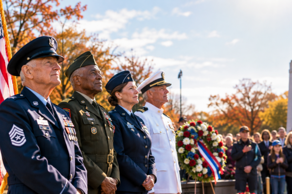 Veterans Day 2026 ceremony honoring American military veterans with the U.S. flag